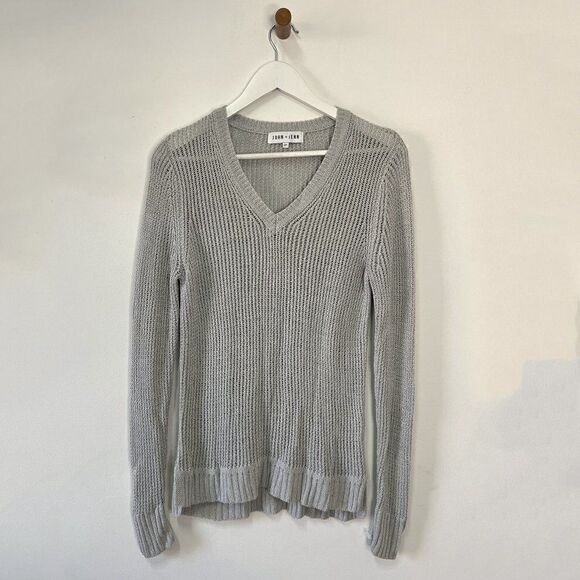 CLEARANCE John + Jenn Gray Metallic Open Knit V Neck Sweater - Picture 1 of 6